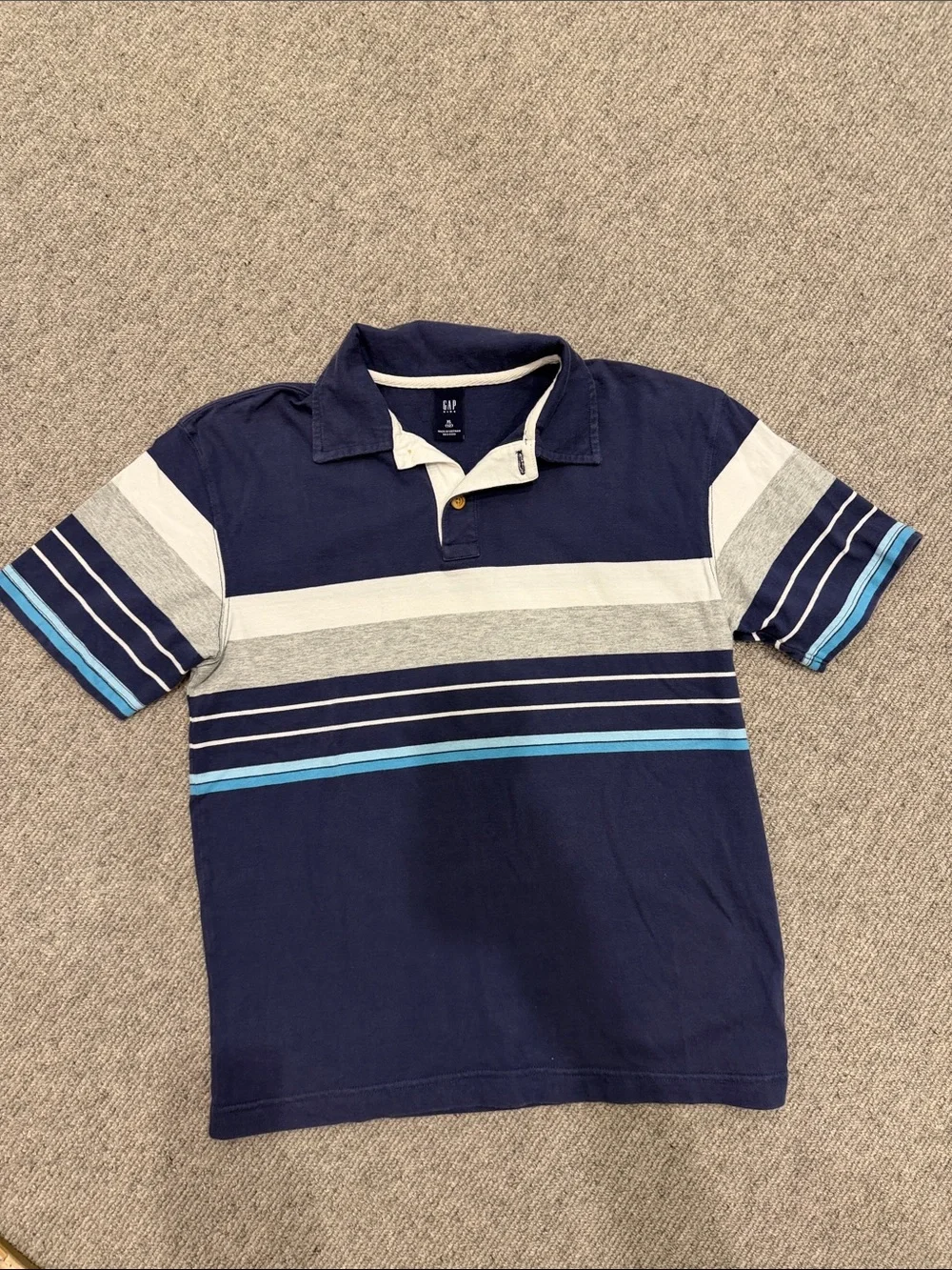 GAP KIDS Navy Cotton Polo with White, Gray and Light Blue Stripes SIZE XL-12